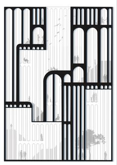 an architectural drawing of a city with tall buildings