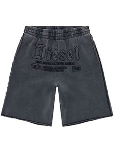 black cotton faded effect embroidered logo to the front elasticated waistband two side inset pockets two rear patch pockets straight leg knee-length Embroidery Shorts, Diesel Shorts, Diy Clothes Design, Concept Clothing, Track Shorts, Shorts Men, Sweat Shorts, Baddie Outfits Casual, Lookbook Outfits