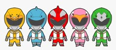 the power rangers paper dolls are lined up in different colors and sizes, including red, yellow, blue, green