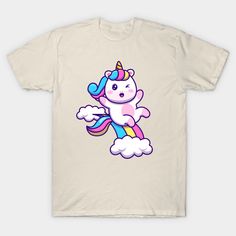 a cartoon unicorn flying through the sky