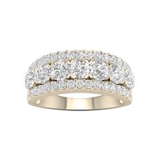 Timeless and traditional, this diamond wedding band is a brilliant choice for your bride-to-be. Crafted in cool 14k yellow gold, this sparkling design features three rows of dazzling diamonds. The a row of bigger diamonds, line along the center of the band, with two rows of smaller diamonds lining along the top and bottom border. Captivating with 2ct t.w. diamonds and a bright polished shine, this three row wedding band tells her how much she'll always mean to you. Size: 8.00. Color: Metal Type. 2 Carat Diamond Ring, Rose Gold Wedding Band, Diamond Anniversary Bands, Yellow Gold Wedding Band, Big Diamond, Rose Gold Wedding Bands, Anniversary Jewelry, Diamond Anniversary, Rose Gold Wedding