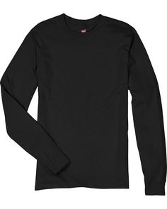 Unisex 6.1 oz. Tagless® Long-Sleeve T-Shirt - BLACK - 2XL | Hanes Authentic-T Cotton Long Sleeve T-Shirt in Black Size 2XL Basic Crew Neck Top With Double-needle Sleeve, Basic Black Crew Neck Tops, Black Longsleeves Outfit, Black Long Sleeve Shirt Men, Long Sleeve Under Shirt, Goth Shirt, Mens Sleeve, Black Long Sleeve Shirt, Compression Shirt