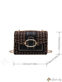 BirdinBag - Chic Plaid Flap Square Bag with Metallic Chain, Mini Size Office Rectangular Bag With Chain, Rectangular Office Bag With Chain, Brown Chain Clutch Shoulder Bag, Square Office Bag With Chain Detail, Square Office Bags With Chain Detail, Elegant Rectangular Bag With Chain Print, Brown Chain Bags, Office Shoulder Bag With Chain Detail, Elegant Gold Bag With Chain Print