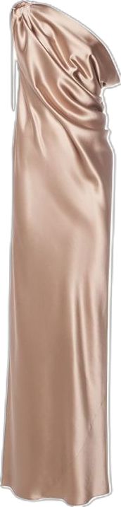 Evening Sheer Silk Slip Dress, Elegant Sheer Silk Dress, Chic One-shoulder Silk Satin Dress, Sleeveless Silk Dress With Satin Trim, Sheer Satin Slip Dress For Party, Sheer Satin Slip Dress For Evening, Silk Party Dress With Satin Trim, Chic Formal Dresses With Satin Trim, Chic One-shoulder Silk Dress