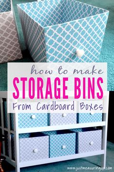 storage bins from cardboard boxes with the title how to make storage bins from cardboard boxes