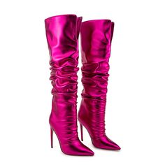 Heel Knee High Boots, Slouch Boots, Color Magenta, Black Knee High Boots, Slouched Boots, Black Knees, Metallic Colors, Shoe Size Chart