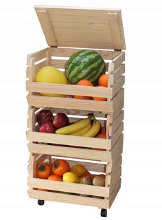 a wooden crate filled with lots of different types of fruit