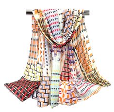 Modern Geometric Print Summer Scarves for Women Spring - Etsy Spring Shawl, Festival Scarves, Scarf Material, Scarf Fashion, Summer Scarves, Long Scarf, Boho Chic Fashion, Shawls And Wraps, Scarf Styles