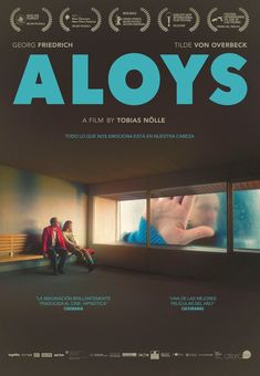 the movie poster for aloy's with two people sitting in front of a window