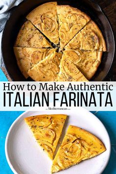 how to make authentic italian farina pizza in a cast iron skillet with text overlay