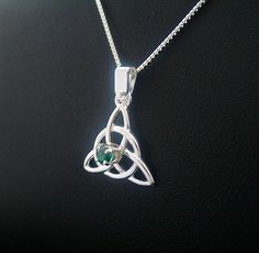 Irish Celtic Charmed Necklace Emerald Irish Necklace by Camias Symbolic Green Gemstone Jewelry, Spiritual Sterling Silver Necklace For May Birthstone, May Birthstone Necklace In Sterling Silver, Symbolic Sterling Silver Jewelry With Natural Stones, Spiritual Sterling Silver Jewelry For May Birthstone, Sterling Silver May Birthstone Necklace, Sterling Silver Necklace For May Birthstone Jewelry Making, Green Sterling Silver Pendant Birthstone Necklace, Green Sterling Silver Birthstone Pendant Necklace