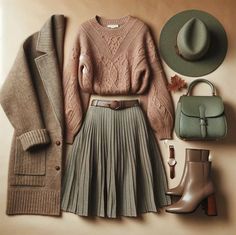 Style At Work, Loose Fitting Professional Clothes, Business Casual Cute Outfits For Women, Office Outfits Autumn 2024, Apron Outfit Style, How To Style Puff Sleeve Dress, 20 Something Fashion For Women, Cream Skirt Winter Outfit, Outfits With Beige Sweater