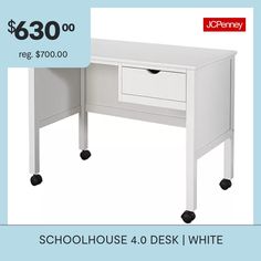 a white desk with two drawers on it and the words $ 480 00 reg $ 800 00