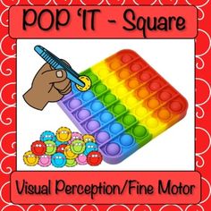 the pop it - square game is being played by a child with toys in front of it