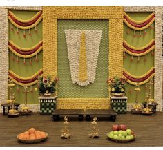 an image of a man's tie on display in front of fruit and flowers