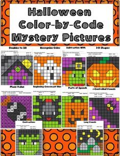 halloween color by code mystery pictures