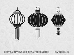 three chinese lanterns with tassels on them, and the words leave a review and get a free bundle svg - png