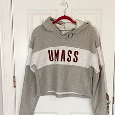 Brand New, Reverse Weave Champion Hoodie! Cute And Boxy Fit!! Such A Comfortable Material!! Collegiate White Hoodie For Fall, White Collegiate Hoodie For Fall, White Champion Hoodie, Champion Cropped Hoodie, Umass Amherst, Blue Champion Hoodie, Purple Crewneck, Champion Pullover, Hoodie Cute