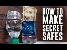 a bottle of water sitting next to a stack of money