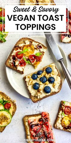 there is a plate with toast and blueberries on it