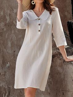 Patterns For Dresses For Women, Linen Cotton Dress, Woman Dresses Casual, T-shirt Dress, Modest Dresses Casual Classy, White Women Outfits, Daily Dress Casual, T Shirt Dress Long, Cotton Dress Summer Casual