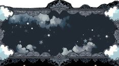 an ornate frame with clouds and stars in the sky