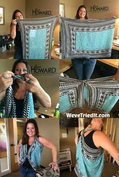 Scraf T Shirt Recycle, Diy Fashion Trends, Scarf Vest, Flannel Scarves, شال كروشيه, Mode Hippie, Ways To Wear A Scarf, Diy Vetement