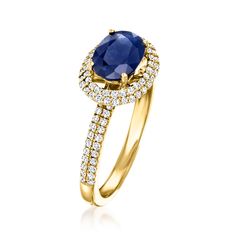 Ross-Simons - C. 1990 Vintage Tressora 1.35ct Sapphire, .55ct t. w. Diamond Ring Oval Cut Size 6.75. C. 1990. Finish off your formal ensembles with this bright and beautiful ring, just introduced to our Estate collection from designer Tressora! A gorgeous 1.35 carat oval sapphire rests front and center, illuminated by a dazzling halo and band of .55 ct. t. w. round brilliant-cut diamonds. Crafted in 18kt yellow gold. 3/8" wide. Tressora diamond and sapphire ring. Exclusive, one-of-a-kind Estate Jewelry. Sapphire birthstones are the perfect gift for September birthdays. Oval Cluster Ring With Pave Setting For Formal Occasions, Formal Sapphire Ring With Pave Setting, Formal Round Sapphire Ring With Pave Setting, Oval Sapphire Ring With Pave Setting For Anniversary, Classic Sapphire Ring With Pave Setting For Anniversary, Classic Oval Sapphire Ring With Pave Setting, Formal Yellow Gold Sapphire Ring With Pave Setting, Cluster Sapphire Ring With Diamond Accents For Formal, Cluster Sapphire Ring With Diamond Accents For Formal Occasions