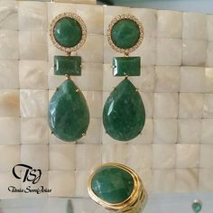 Gold Jewellery Design, Elegant Earrings, Wall Lights, Gems, Clothes For Women, Green