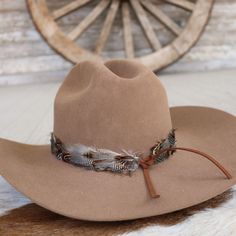 1 Unit Width: 3 cm Length: approx. 58cm (not including leather ties) One size fits most. Adjustable with leather ties. Hat not included. CA Residents: Prop 65 Warning ↗️ Western Brown Hat Bands With Feather Trim, Western Brown Hat Band With Feather Trim, Southwestern Brown Hat Bands With Feathers, Southwestern Brown Feather Hat Bands, Brown Hat Bands With Feathers For Western-themed Events, Brown Hat Bands With Feathers For Western Events, Feather Hat Bands For Western-themed Fall Events, Adjustable Feather Trim Hat Band For Festival, Adjustable Hat Bands With Feather Trim For Festivals