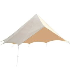 a large white tent with two poles attached to the front and side walls, against a white background