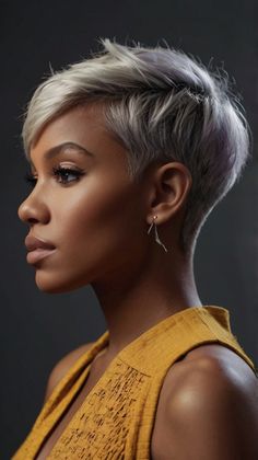 : Sophisticated and stylish, these pixie hairstyles are ideal for black women seeking a polished look. Visit our page to learn how to maintain this chic style. Save this pin for your next hair transformation. #SophisticatedStyle #PixieHairstyles #BlackWomen Pixie Hairstyles Short Shaved Sides, Short Hairstyle African Women, Super Short Hairstyles, Bold Hairstyles, Short Hair Dos, Edgy Short Haircuts