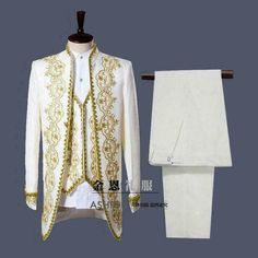 #ad Great shopping ideas for Mens Floral Suits Groom Tuxedos Wedding Stage Club Party Coat+Vest+Pants 3PCS, Fashion Mens Suits Blazers 3 Piece Dress, White Palace, Singer Costumes, Terno Slim, Button Fly Pants, Blazer Men, Prom Long, England Style, Tuxedo Dress