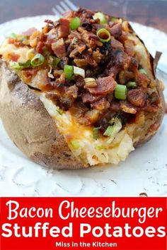 bacon cheeseburger stuffed potatoes on a white plate