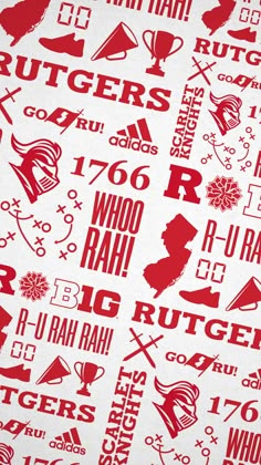 a red and white background with different types of letters, numbers, and symbols on it