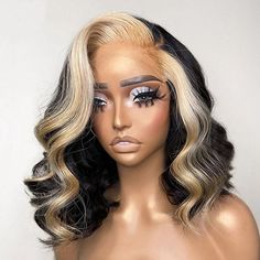 Skunk Stripe Hair Natural, Highlight Bob, Closure Bob, Best Lace Wigs, Lace Closure Hairstyles, Double Drawn Hair