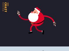 an animated santa claus running with his arms in the air