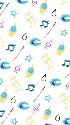 a pattern with musical instruments and stars on the white background for wallpaper or fabric