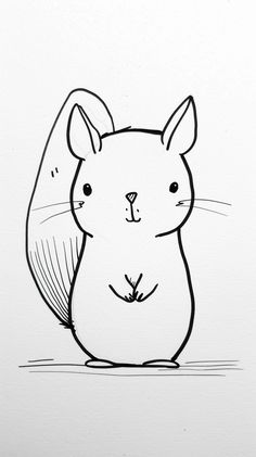 a black and white drawing of a hamster sitting on its hind legs with it's head turned to the side