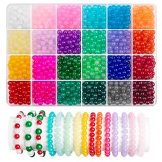 various colors of beads in a plastic container