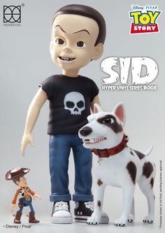 the toy story syd and his white - faced dog are featured in this advertisement