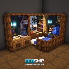 an image of a bedroom in the minecraft style with furniture and decorations on it