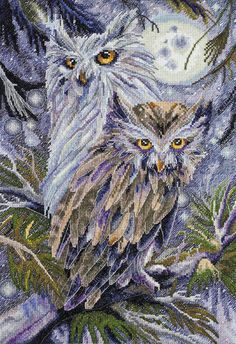 Cross-stitch kit Owls AH-032 - Wizardi Owl Embroidery, Modern Embroidery Kit, Owl Cross Stitch, Stitch Pictures, Beads Embroidery, Cross Stitch Pictures, Easy Stitch, Diy Cross, Diy Cross Stitch