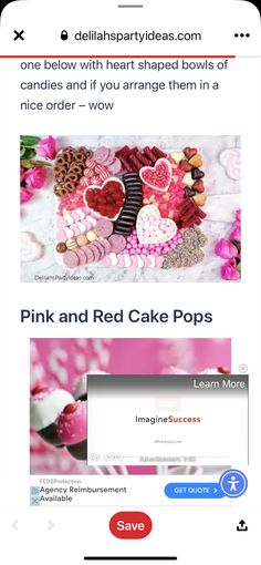 the pink and red cake pops app is displayed on an iphone screen, with text below it