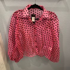 Nasty Gal Pink & Black Polka Dot Sheer Blouse. Size L. Nwt. 100% Polyester. Trendy Polka Dot Party Blouse, Trendy Polka Dot Blouse For Party, Feminine Polka Dot Party Blouse, Black Polka Dot, Sheer Blouse, Pink Black, Polka Dot, Polka Dots, Black Pink