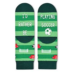 Size & PackingFits for 10-12 years old big kids. Each exclusive gift box contains one pair of funny socks.Crazy Socks For Boys/GirlsOur fun kids socks feature soccer patterns. Additionally, a hidden message at the bottom of these kids soccer socks reads, "I'D RATHER BE PLAYING SOCCER".Gifts For Soccer Players Boys/GirlsOur silly socks for boys/girls are perfect soccer gifts for boys and girls who love soccer. They also make ideal gifts for sports fans.Kids GiftsThese funny socks for boys/girls a Non-slip Casual Sports Socks, Casual Non-slip Socks For Sports Events, Comfortable Non-slip Socks For Playtime, Comfortable Anti-odor Socks For Sports Events, Comfortable Sports Socks With Letter Print, Non-slip Sporty Socks For Sports Events, Green Non-slip Sports Socks, Breathable Sports Socks In Green, Breathable Green Sports Socks