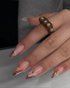 Trendy Brown Nails, Matted Nails, Manicured Nails, Velvet Nails, Long Nail Designs, Ombre Acrylic Nails, Gem Nails, Colors Brown, Brown Nails