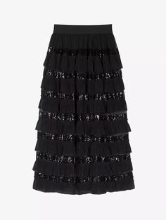 Maje woven midi skirt100% polyesterSlips onRegular fit, mid rise, elasticated waist, tiered skirt, sequin trimsHand wash coldTrue to sizeLightweight, stretchy Ruffled Maxi Skirt, Short Satin Dress, Short Shirt Dress, Pleated Tulle, Tulle Skirt Black, It Day, Ruffle Maxi Skirt, Retro Items, Layered Tulle Skirt