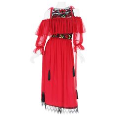 New Alberta Ferretti S/S 2017 Collection Beaded & Embroidered Red Long Dress Designer size 42 - US 6 ( will fit size 8 also - please check measurements) 100% Silk, Exclusively Embroidered and Beaded, Lace, Tulle, Tassels, Cold-Shoulders Style. Self-tie on Shoulders, Side Zip Closure, Comes with the Dress Slip. Measurements: Length - 53/56 inches, Bust - 32", Waist - 30". Made in Italy New with tag. Listing code: 08201854580448958 Luxury Red Embroidered Maxi Dress, Pink Jersey Dress, Red Long Dress, Purple Long Dress, Lace Long Dress, Grecian Dress, Tassel Lace, Cream Lace Dress, Black Polka Dot Dress