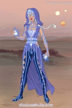 an animated image of a woman dressed in blue